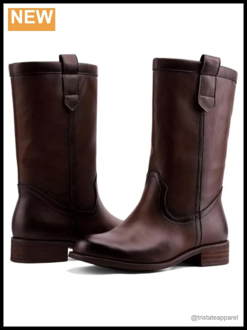 Women's Mid Calf Riding Boots Round Toe Chunky Heel Pull-On Faux Leather Fall